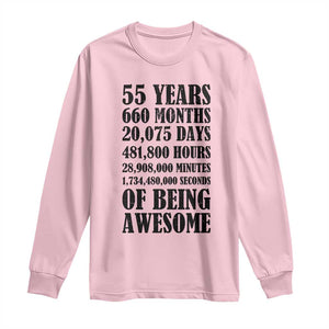 55th Milestone Birthday Long Sleeve Shirt 55 Years Of Being Awesome Graphic TS12 Light Pink Print Your Wear