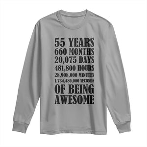 55th Milestone Birthday Long Sleeve Shirt 55 Years Of Being Awesome Graphic TS12 Sport Gray Print Your Wear