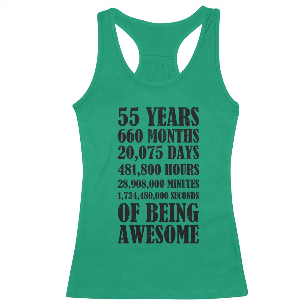 55th Milestone Birthday Racerback Tank Top 55 Years Of Being Awesome Graphic TS12 Irish Green Print Your Wear