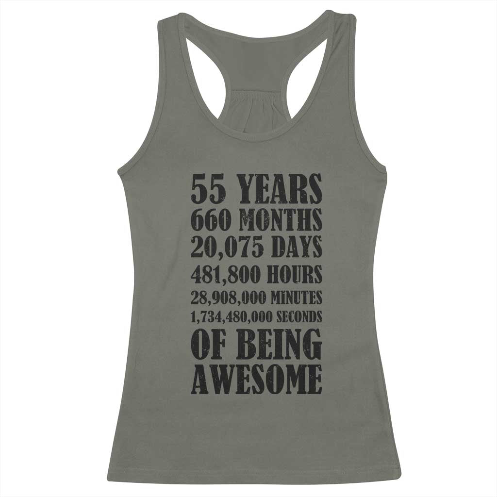 55th Milestone Birthday Racerback Tank Top 55 Years Of Being Awesome Graphic TS12 Military Green Print Your Wear