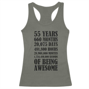 55th Milestone Birthday Racerback Tank Top 55 Years Of Being Awesome Graphic TS12 Military Green Print Your Wear