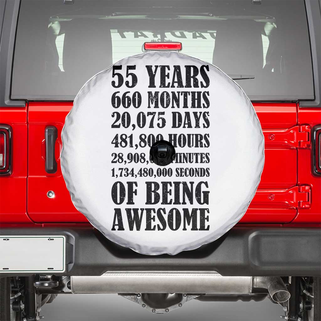 55th Milestone Birthday Spare Tire Cover 55 Years Of Being Awesome Graphic TS12 White Print Your Wear