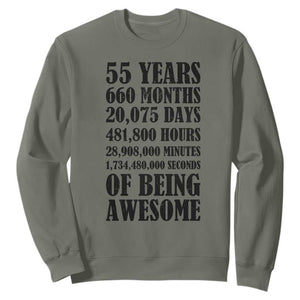55th Milestone Birthday Sweatshirt 55 Years Of Being Awesome Graphic TS12 Military Green Print Your Wear