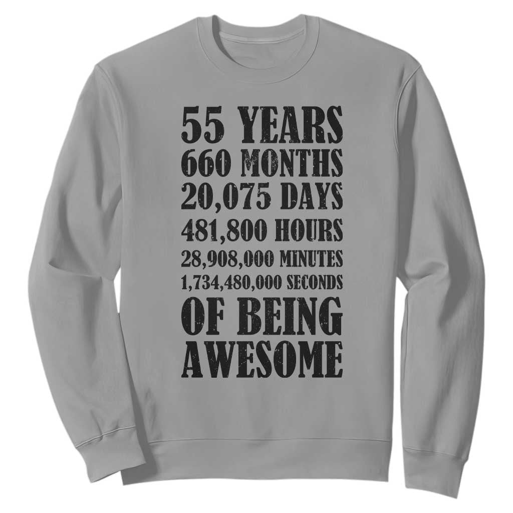 55th Milestone Birthday Sweatshirt 55 Years Of Being Awesome Graphic TS12 Sport Gray Print Your Wear