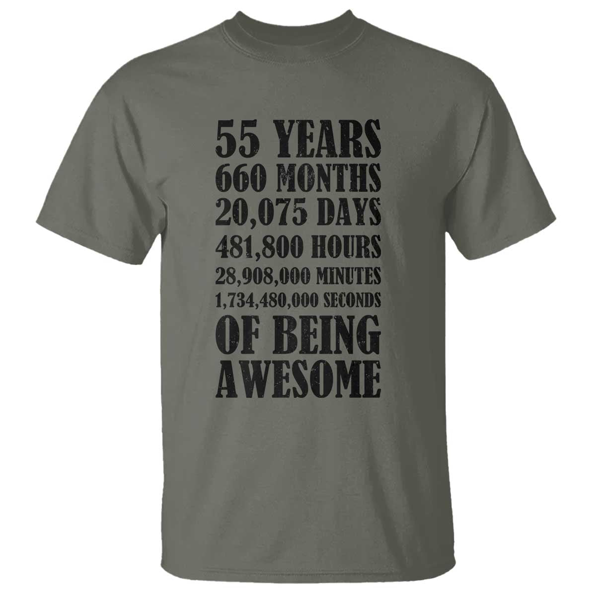 55th Milestone Birthday T Shirt 55 Years Of Being Awesome Graphic TS12 Military Green Print Your Wear