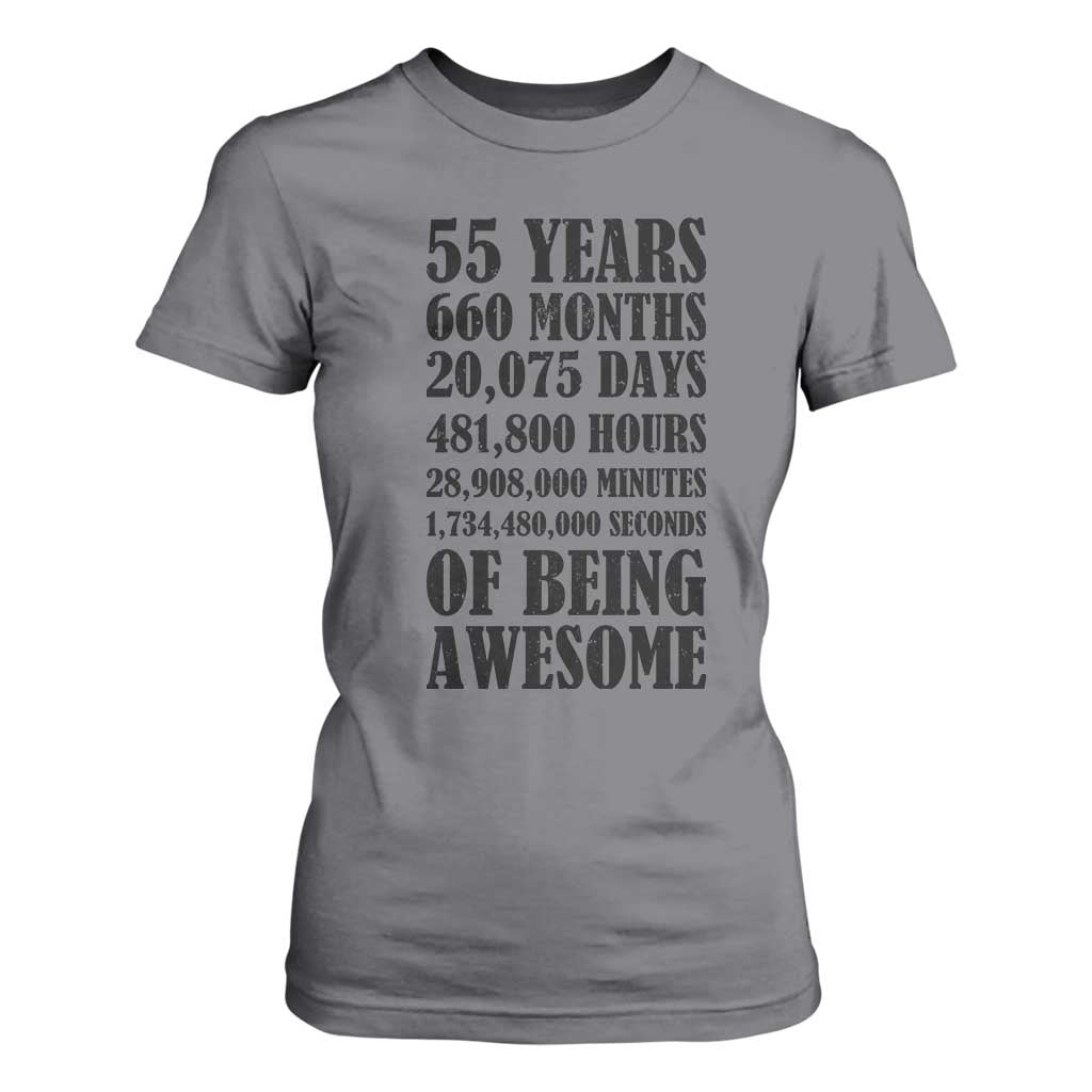 55th Milestone Birthday T Shirt For Women 55 Years Of Being Awesome Graphic TS12 Charcoal Print Your Wear