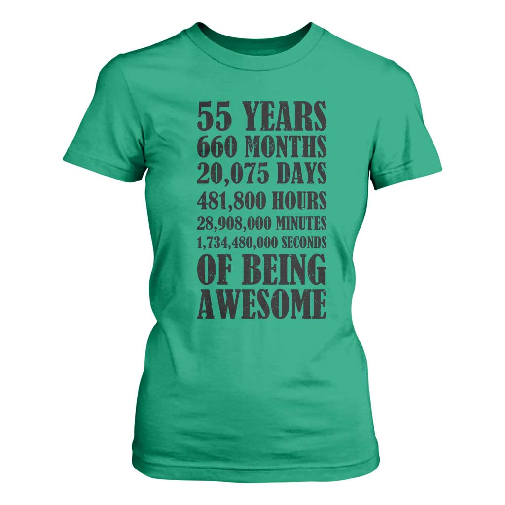 55th Milestone Birthday T Shirt For Women 55 Years Of Being Awesome Graphic TS12 Irish Green Print Your Wear