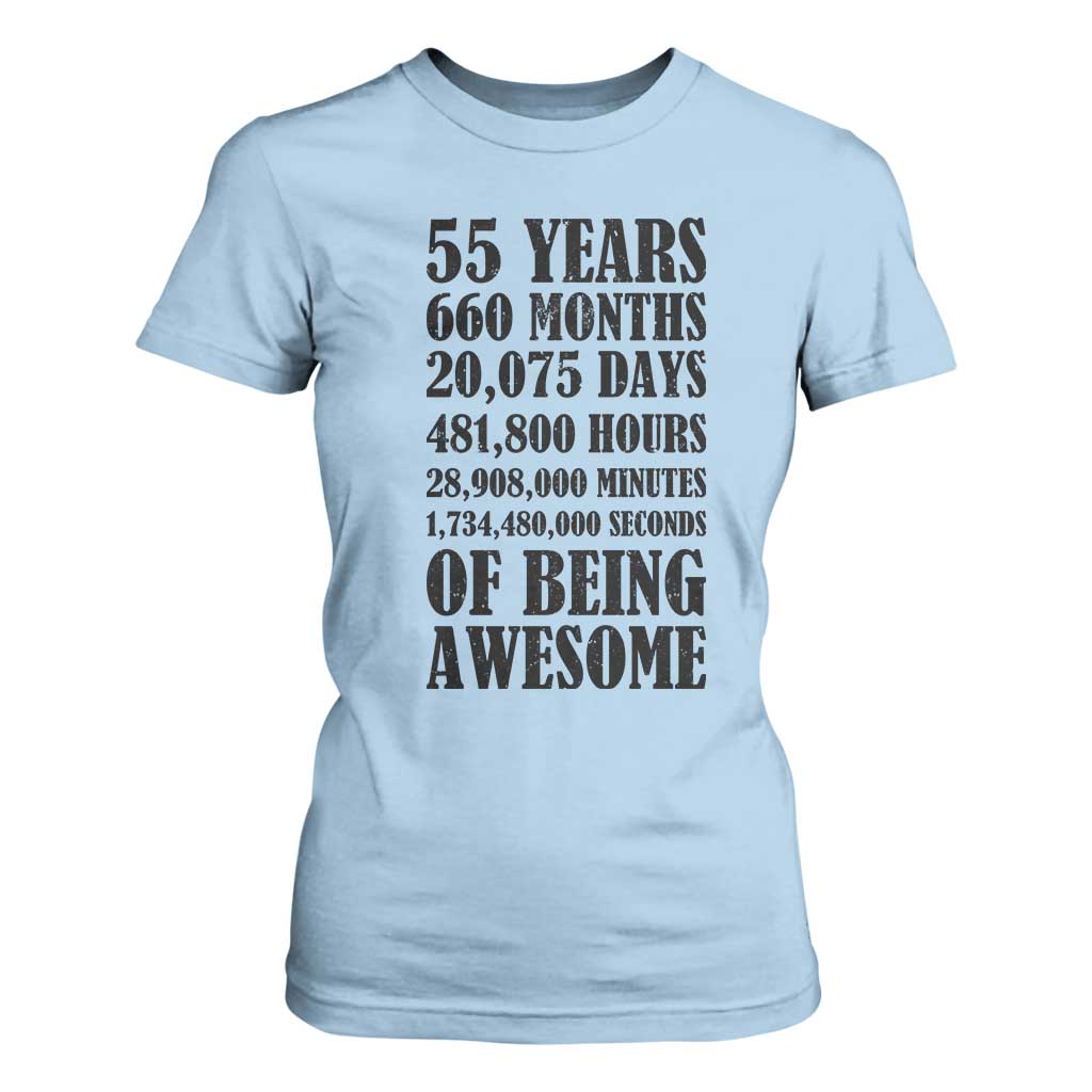 55th Milestone Birthday T Shirt For Women 55 Years Of Being Awesome Graphic TS12 Light Blue Print Your Wear