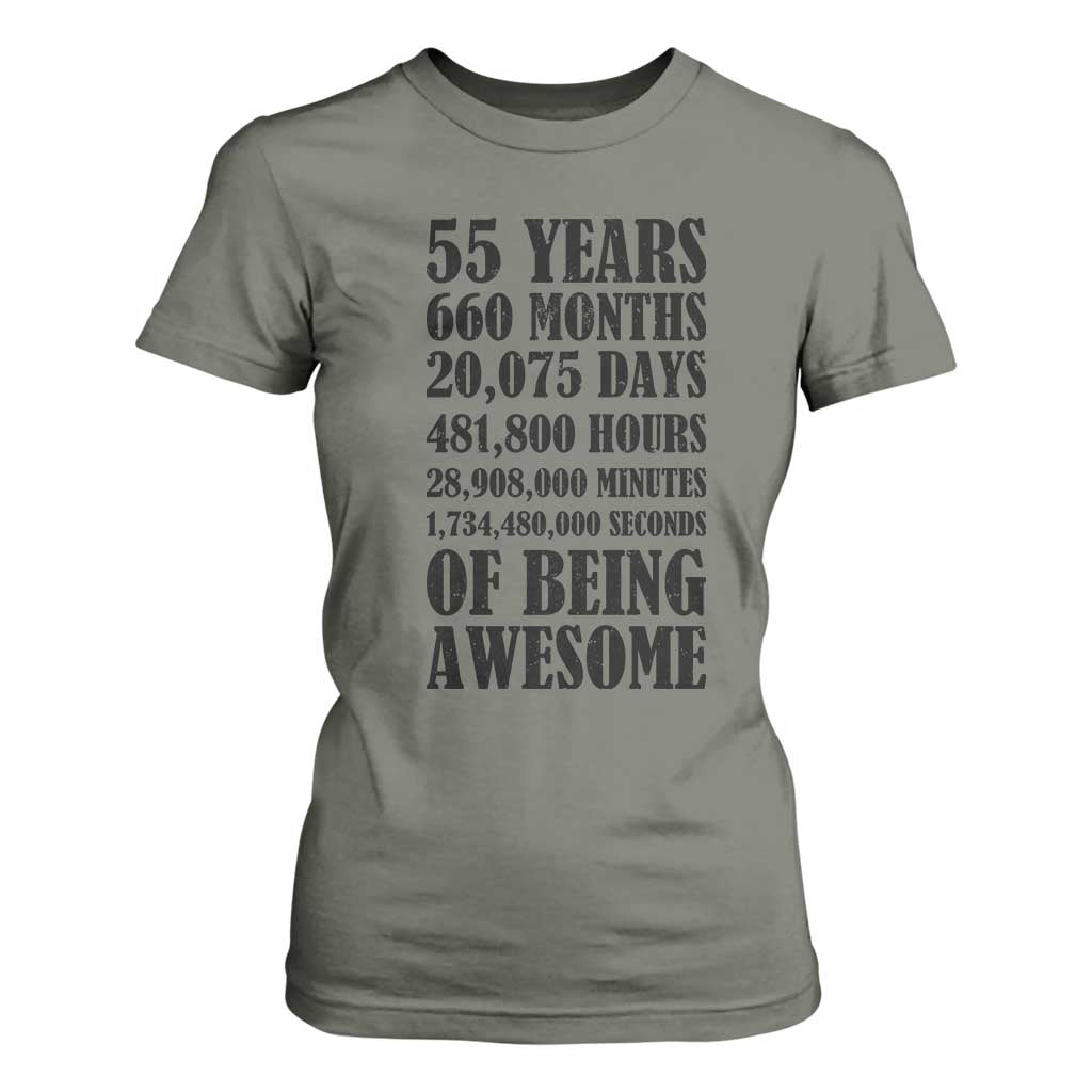 55th Milestone Birthday T Shirt For Women 55 Years Of Being Awesome Graphic TS12 Military Green Print Your Wear