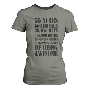 55th Milestone Birthday T Shirt For Women 55 Years Of Being Awesome Graphic TS12 Military Green Print Your Wear