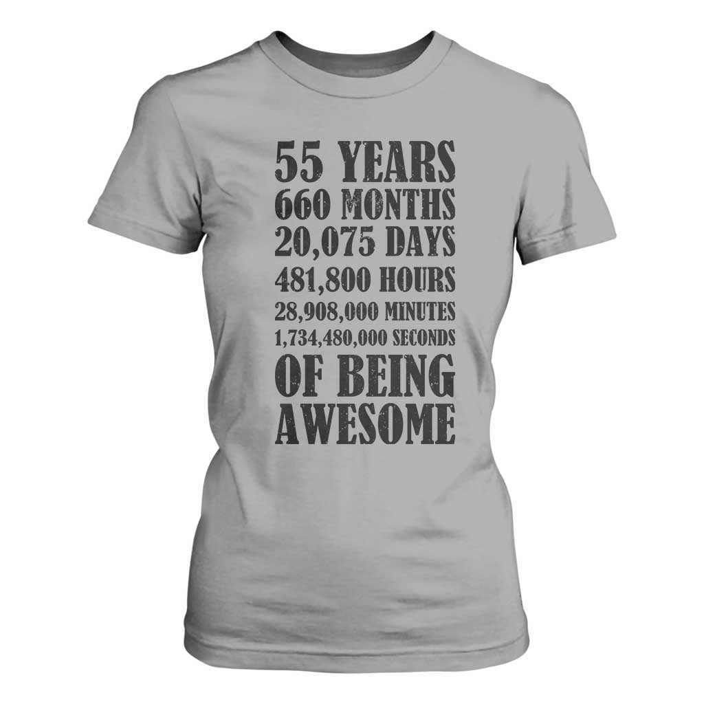 55th Milestone Birthday T Shirt For Women 55 Years Of Being Awesome Graphic TS12 Sport Gray Print Your Wear
