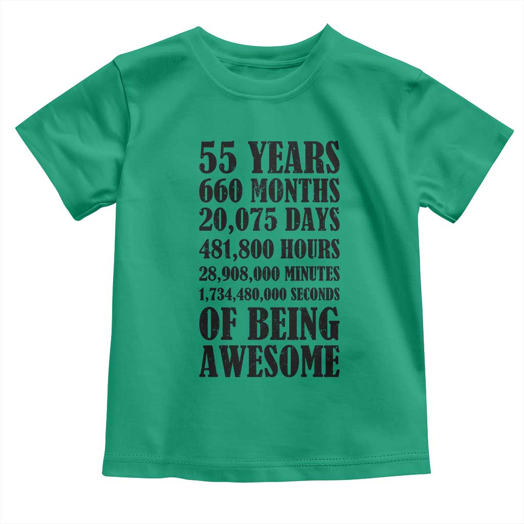 55th Milestone Birthday Toddler T Shirt 55 Years Of Being Awesome Graphic TS12 Irish Green Print Your Wear