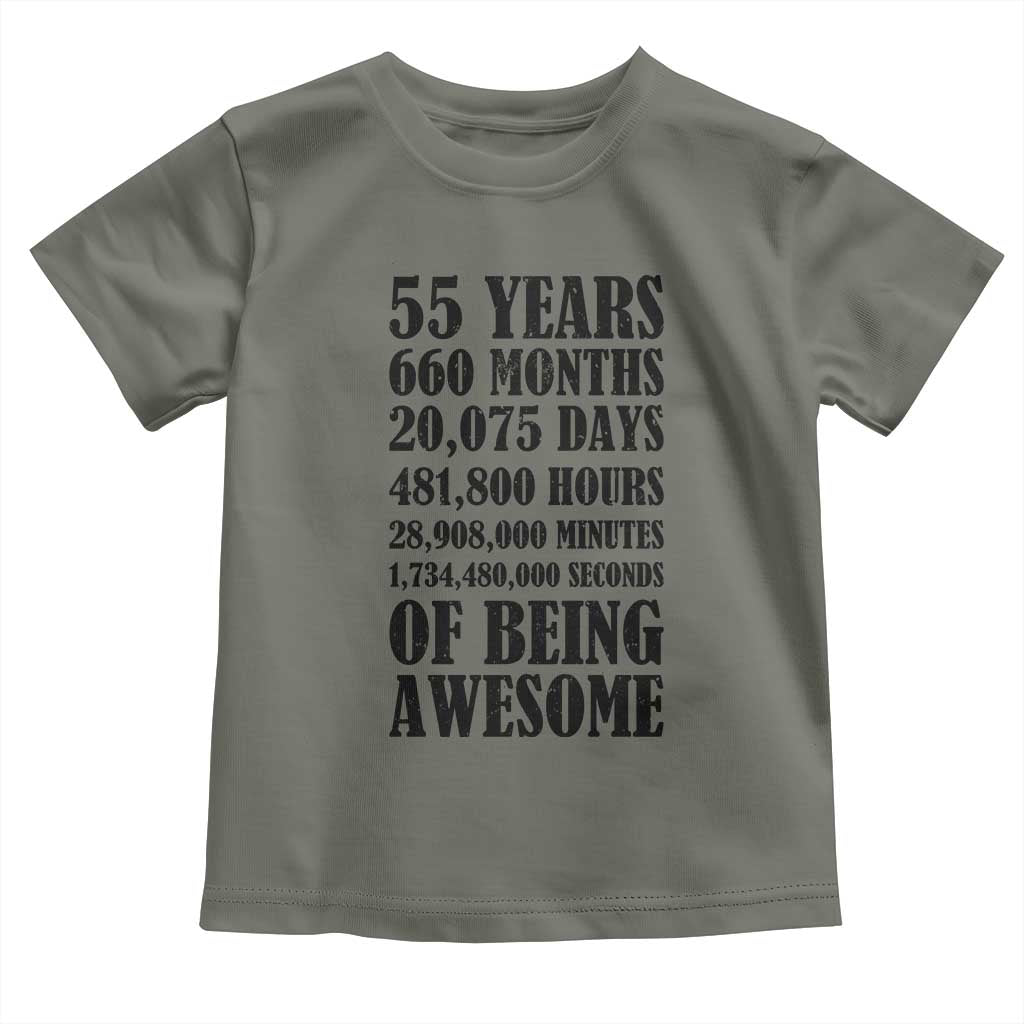 55th Milestone Birthday Toddler T Shirt 55 Years Of Being Awesome Graphic TS12 Military Green Print Your Wear