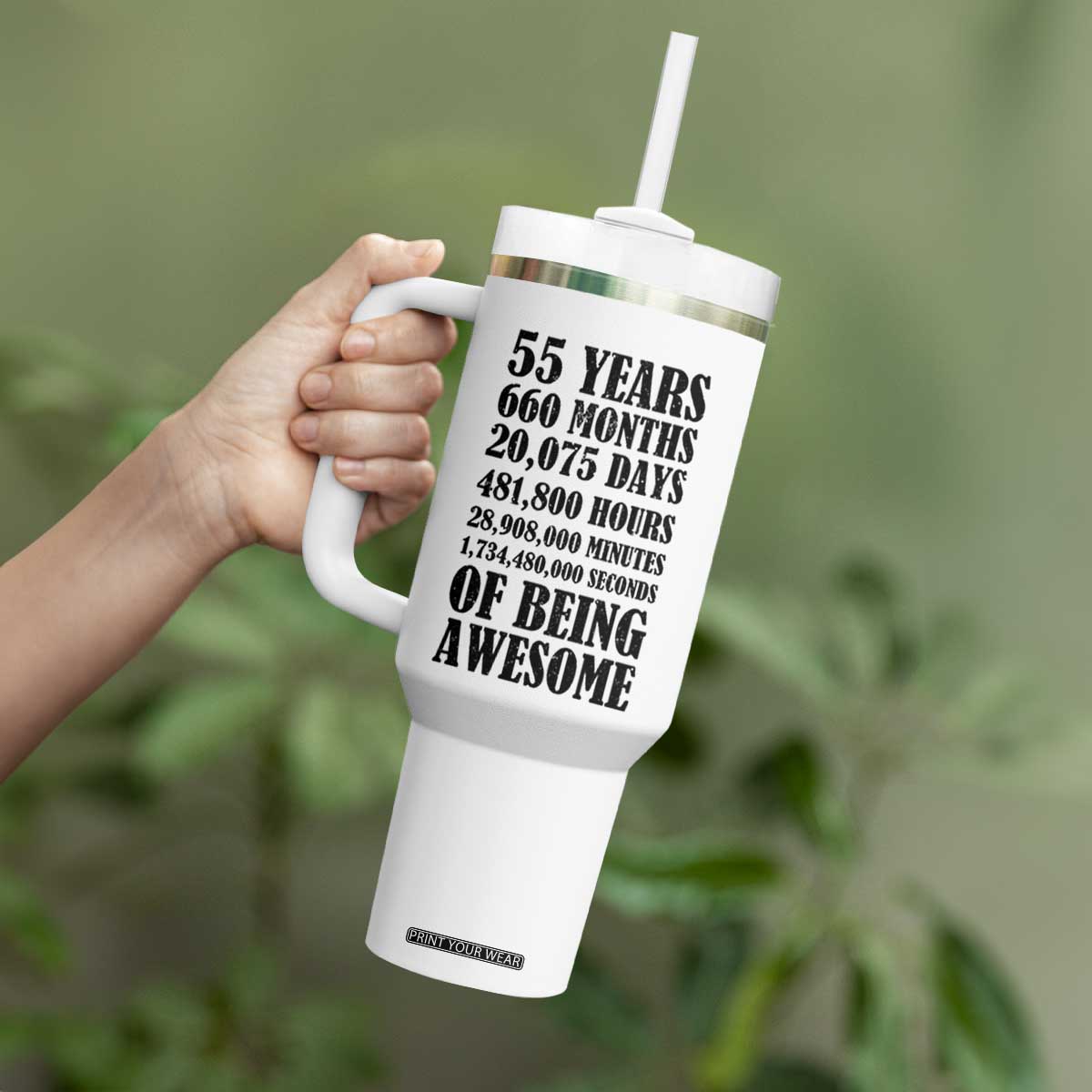 55th Milestone Birthday Tumbler With Handle 55 Years Of Being Awesome Graphic TS12 Print Your Wear