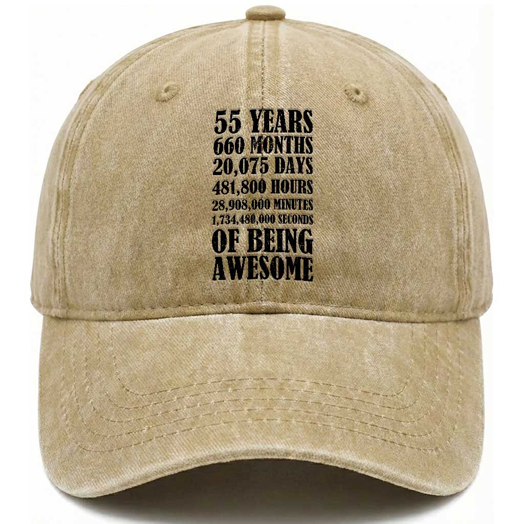 55th Milestone Birthday Washed Cotton Baseball Cap 55 Years Of Being Awesome Graphic TS12 Print Your Wear