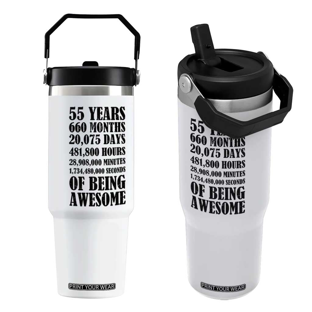 55th Milestone Birthday Flip Straw Tumbler 55 Years Of Being Awesome Graphic TS12 One Size: 30 oz White Print Your Wear