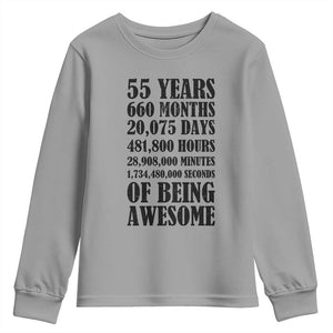 55th Milestone Birthday Youth Sweatshirt 55 Years Of Being Awesome Graphic TS12 Sport Gray Print Your Wear