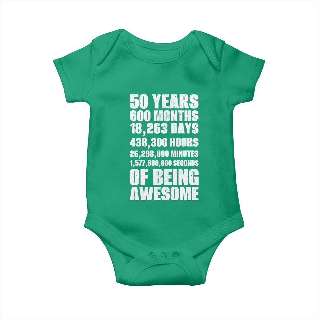 50 Years Of Being Awesome Baby Onesie 50th Birthday Gift Idea TS12 Irish Green Print Your Wear