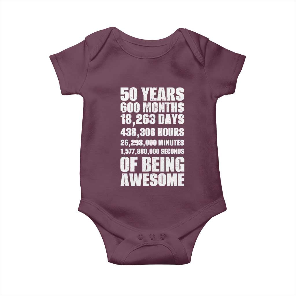 50 Years Of Being Awesome Baby Onesie 50th Birthday Gift Idea TS12 Maroon Print Your Wear