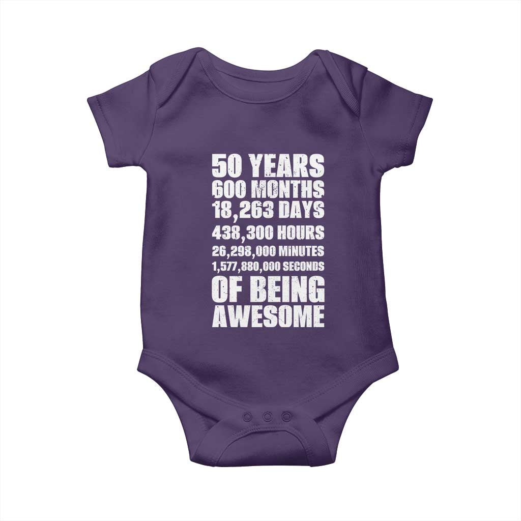 50 Years Of Being Awesome Baby Onesie 50th Birthday Gift Idea TS12 Purple Print Your Wear