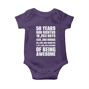 50 Years Of Being Awesome Baby Onesie 50th Birthday Gift Idea TS12 Purple Print Your Wear