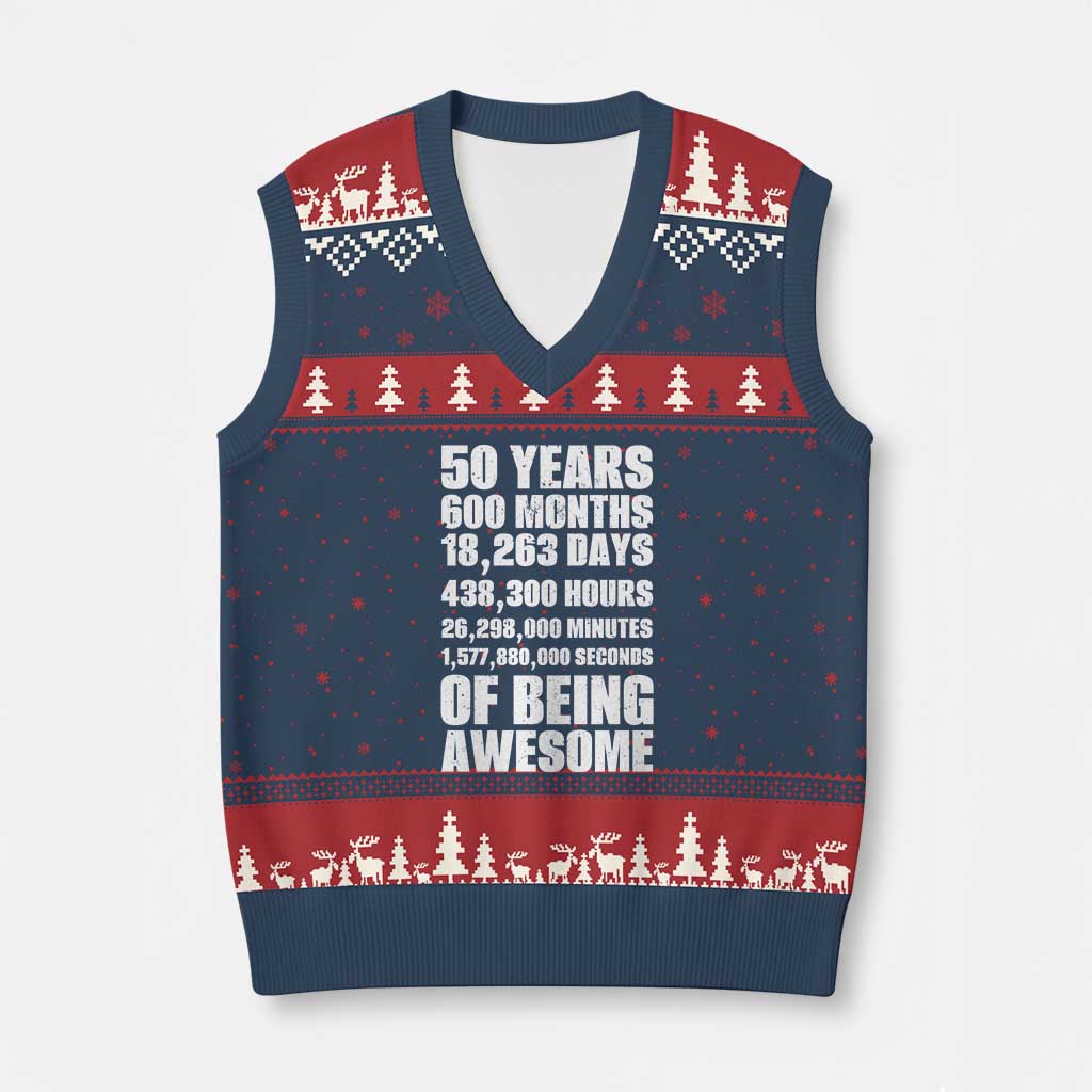 50 Years Of Being Awesome V-Neck Knit Sweater Vest 50th Birthday Gift Idea TS12 Navy Red Print Your Wear