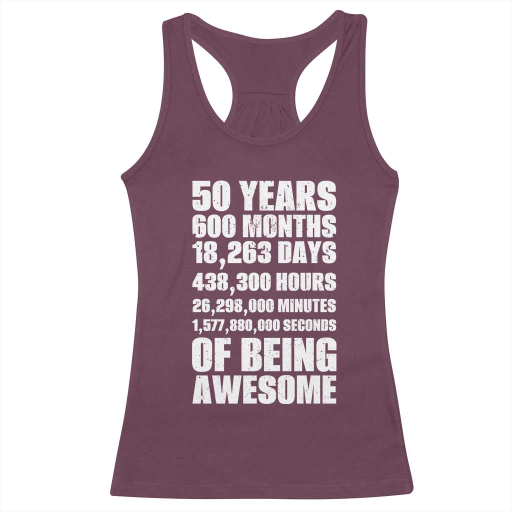 50 Years Of Being Awesome Racerback Tank Top 50th Birthday Gift Idea TS12 Maroon Print Your Wear