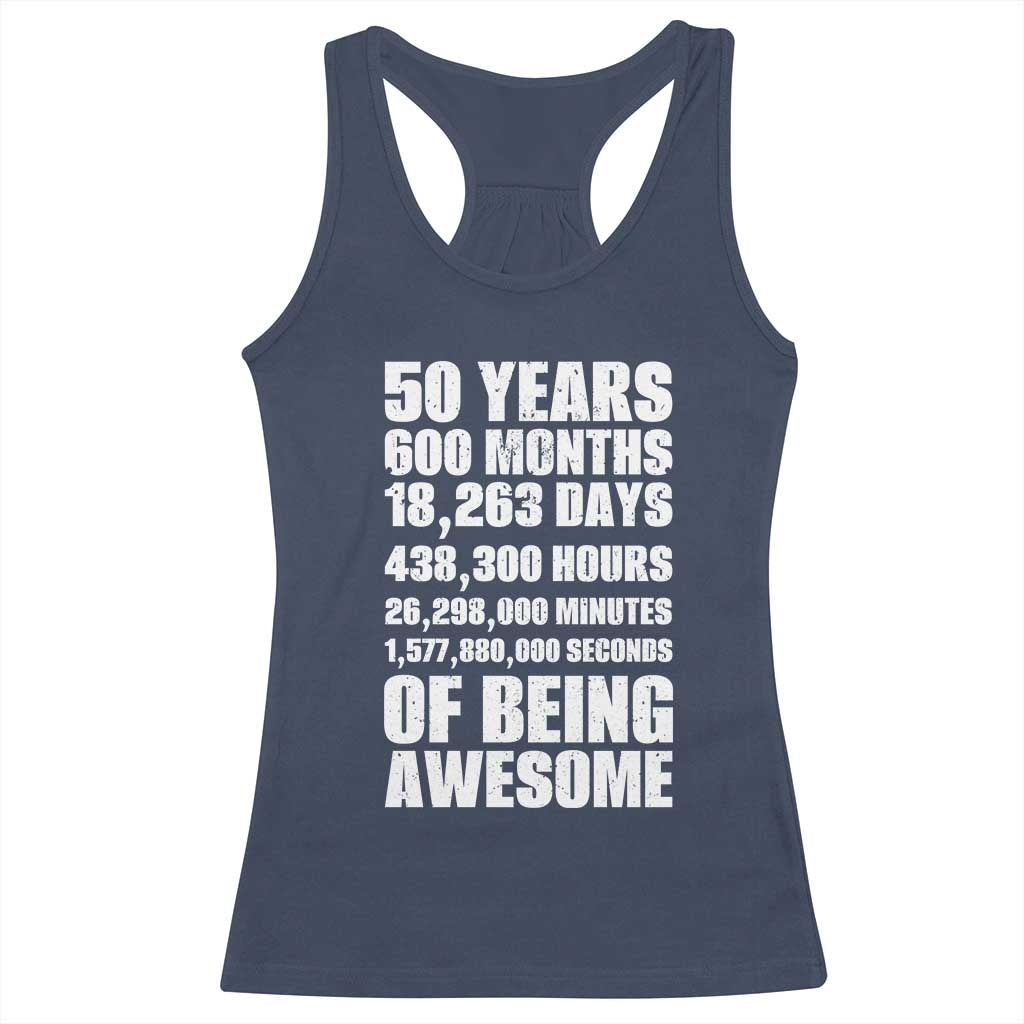 50 Years Of Being Awesome Racerback Tank Top 50th Birthday Gift Idea TS12 Navy Print Your Wear