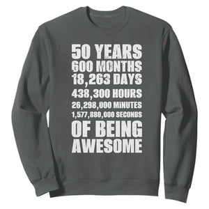 50 Years Of Being Awesome Sweatshirt 50th Birthday Gift Idea TS12 Dark Heather Print Your Wear