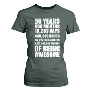 50 Years Of Being Awesome T Shirt For Women 50th Birthday Gift Idea TS12 Dark Forest Green Print Your Wear