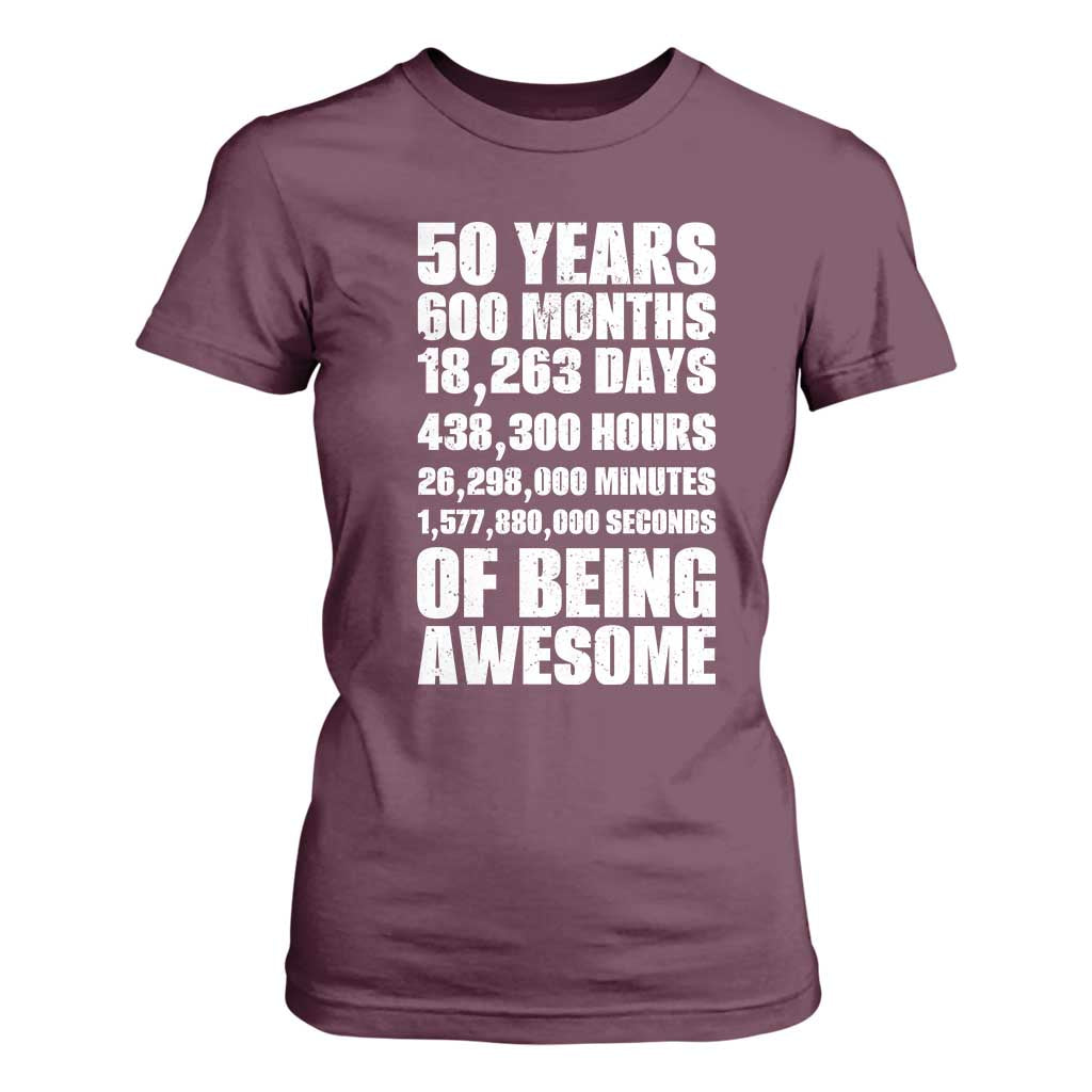 50 Years Of Being Awesome T Shirt For Women 50th Birthday Gift Idea TS12 Maroon Print Your Wear