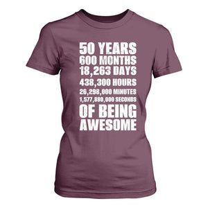 50 Years Of Being Awesome T Shirt For Women 50th Birthday Gift Idea TS12 Maroon Print Your Wear