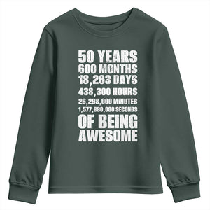 50 Years Of Being Awesome Youth Sweatshirt 50th Birthday Gift Idea TS12 Dark Forest Green Print Your Wear