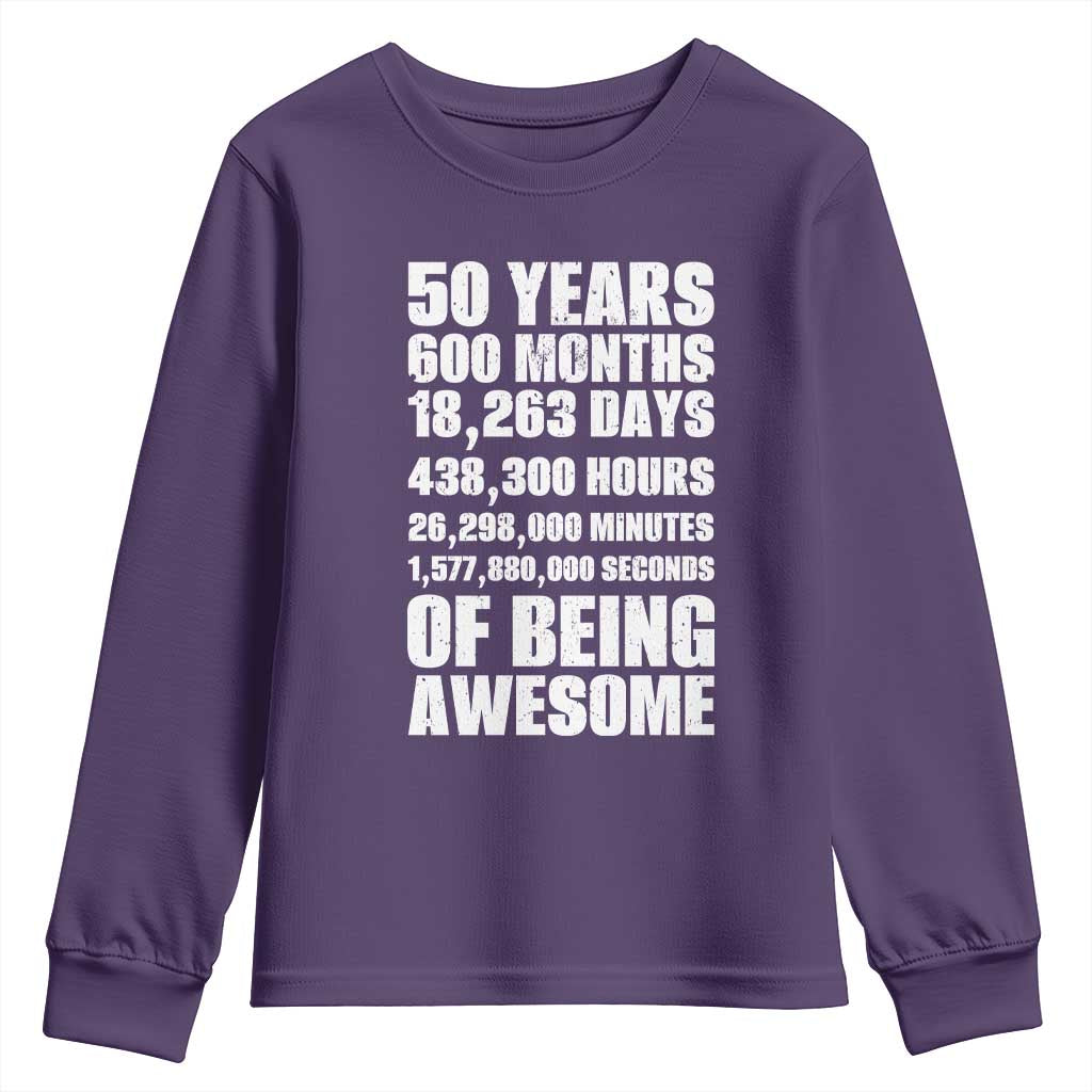 50 Years Of Being Awesome Youth Sweatshirt 50th Birthday Gift Idea TS12 Purple Print Your Wear