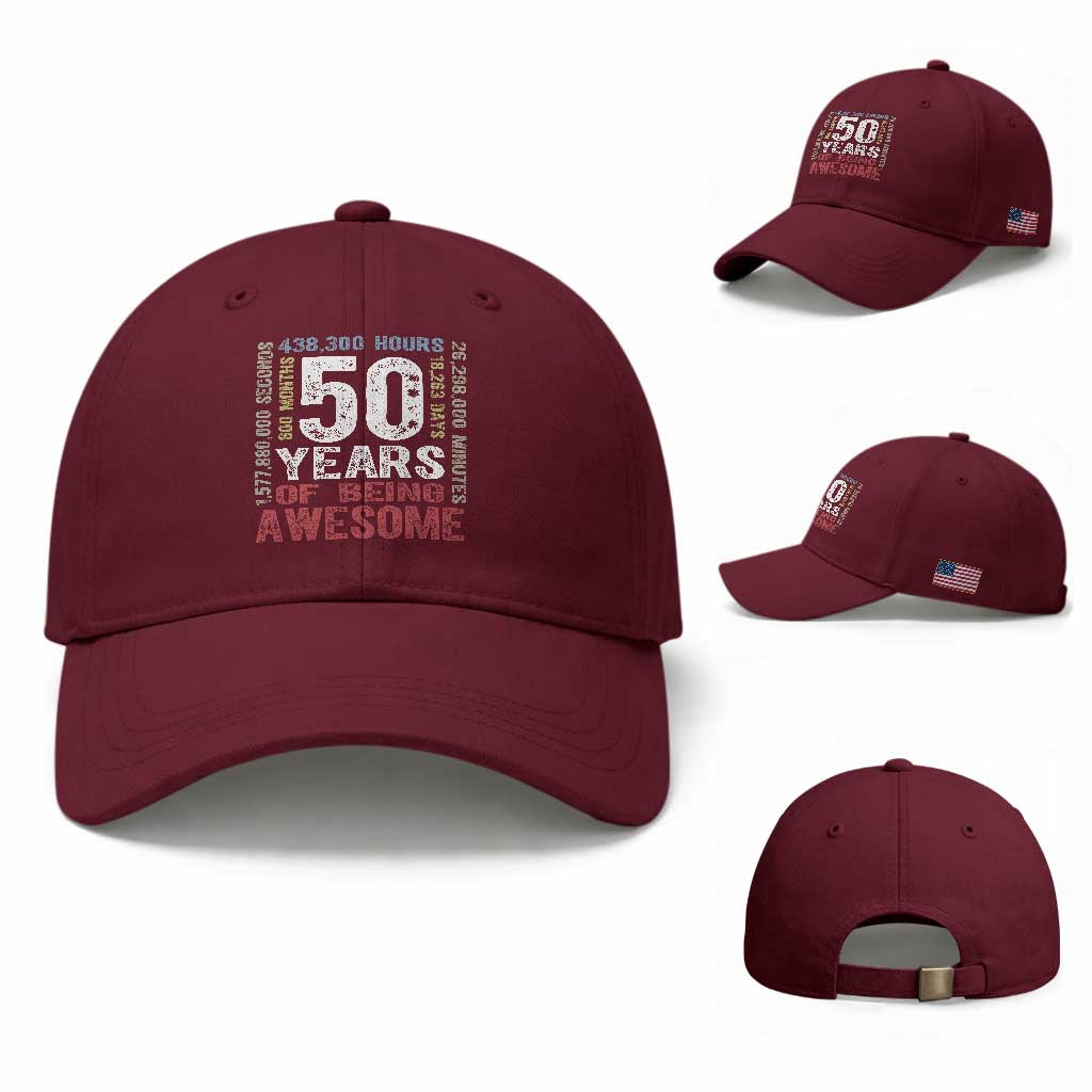 Vintage 50 Years Of Being Awesome Baseball Cap 50th Birthday Legend Gift Idea TS12 Baseball Cap Universal Fit Maroon Print Your Wear