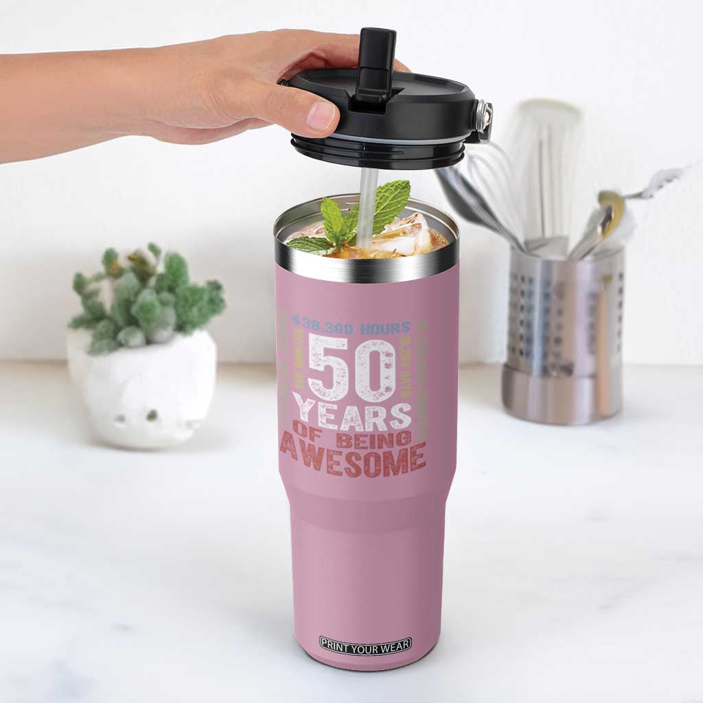 Vintage 50 Years Of Being Awesome Flip Straw Tumbler 50th Birthday Legend Gift Idea TS12 One Size: 30 oz Light Pink Print Your Wear