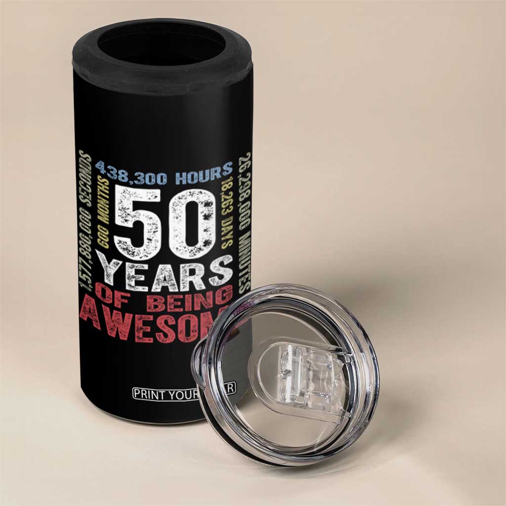 Vintage 50 Years Of Being Awesome 4 in 1 Can Cooler Tumbler 50th Birthday Legend Gift Idea TS12 Print Your Wear