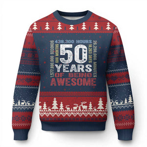 Vintage 50 Years Of Being Awesome Ugly Christmas Sweater 50th Birthday Legend Gift Idea TS12 Navy Red Print Your Wear