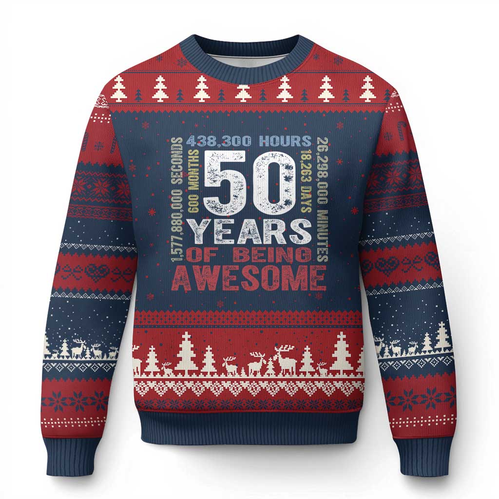 Vintage 50 Years Of Being Awesome Ugly Christmas Sweater 50th Birthday Legend Gift Idea TS12 Navy Red Print Your Wear