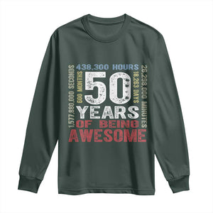 Vintage 50 Years Of Being Awesome Long Sleeve Shirt 50th Birthday Legend Gift Idea TS12 Dark Forest Green Print Your Wear