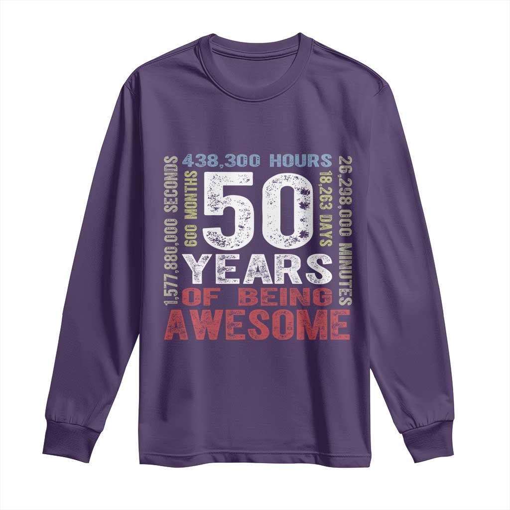 Vintage 50 Years Of Being Awesome Long Sleeve Shirt 50th Birthday Legend Gift Idea TS12 Purple Print Your Wear