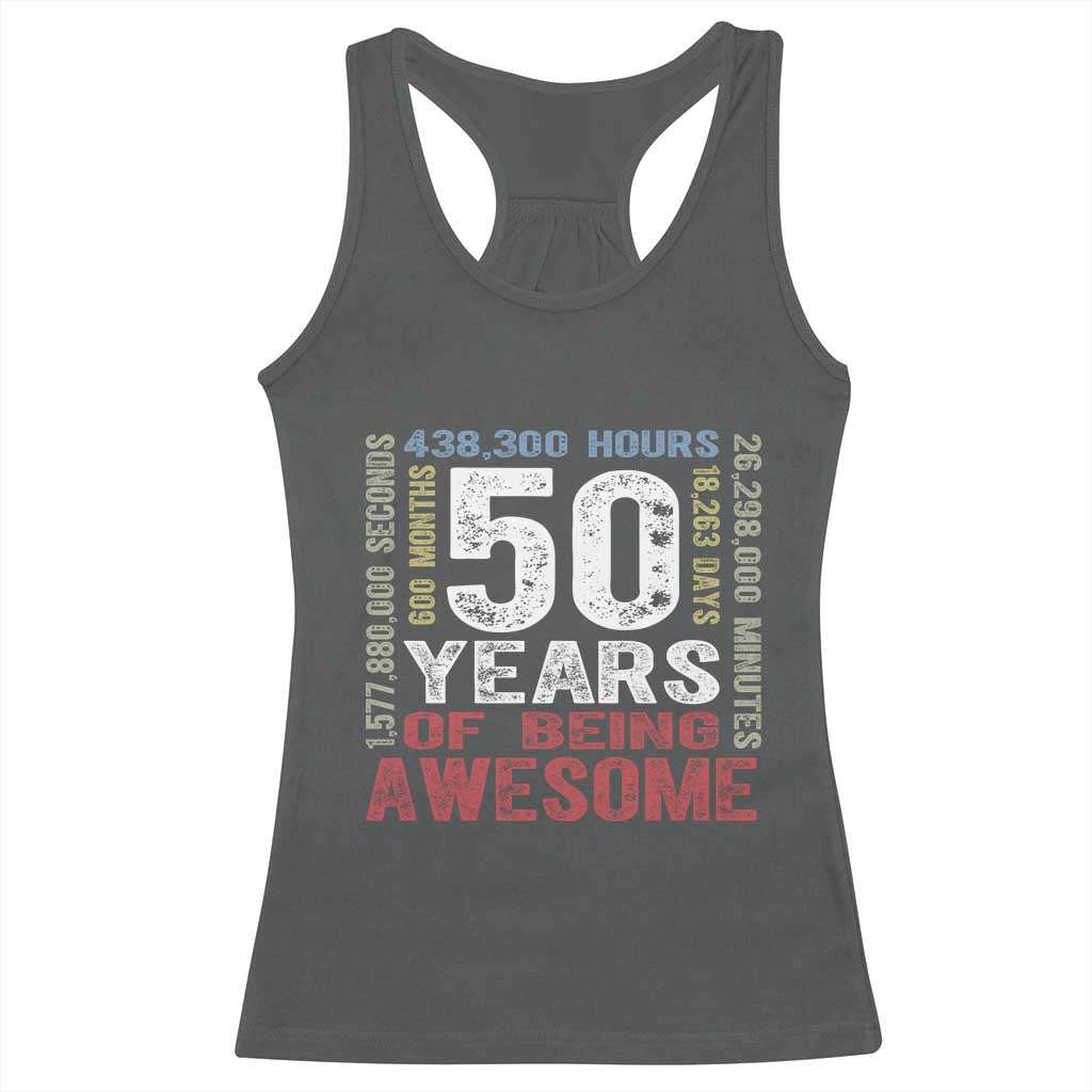 Vintage 50 Years Of Being Awesome Racerback Tank Top 50th Birthday Legend Gift Idea TS12 Dark Heather Print Your Wear