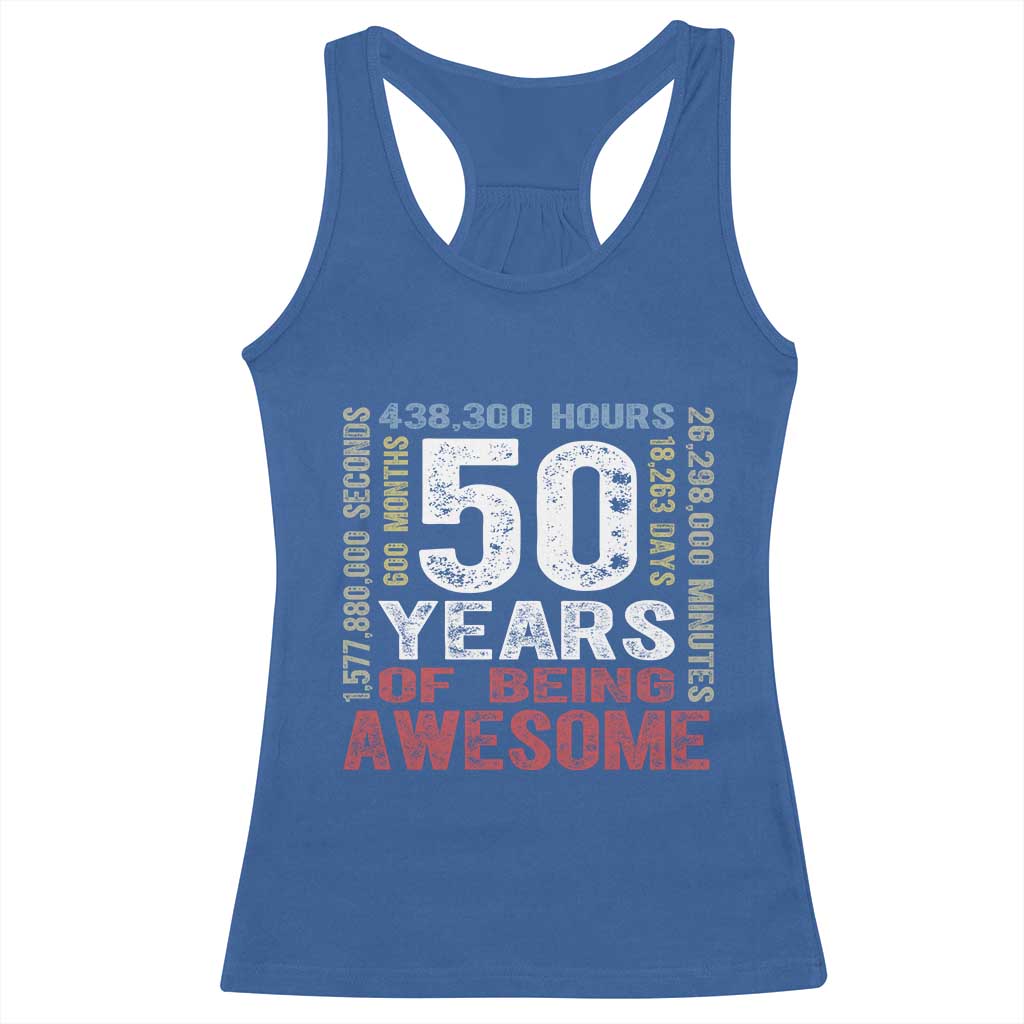 Vintage 50 Years Of Being Awesome Racerback Tank Top 50th Birthday Legend Gift Idea TS12 Royal Blue Print Your Wear