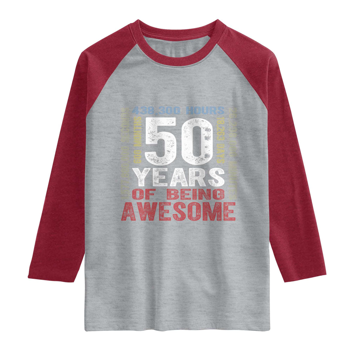 Vintage 50 Years Of Being Awesome Raglan Shirt 50th Birthday Legend Gift Idea TS12 Heather Gray Heather Red Print Your Wear