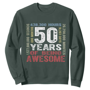 Vintage 50 Years Of Being Awesome Sweatshirt 50th Birthday Legend Gift Idea TS12 Dark Forest Green Print Your Wear