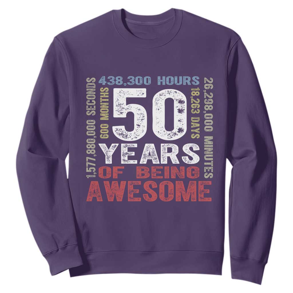 Vintage 50 Years Of Being Awesome Sweatshirt 50th Birthday Legend Gift Idea TS12 Purple Print Your Wear