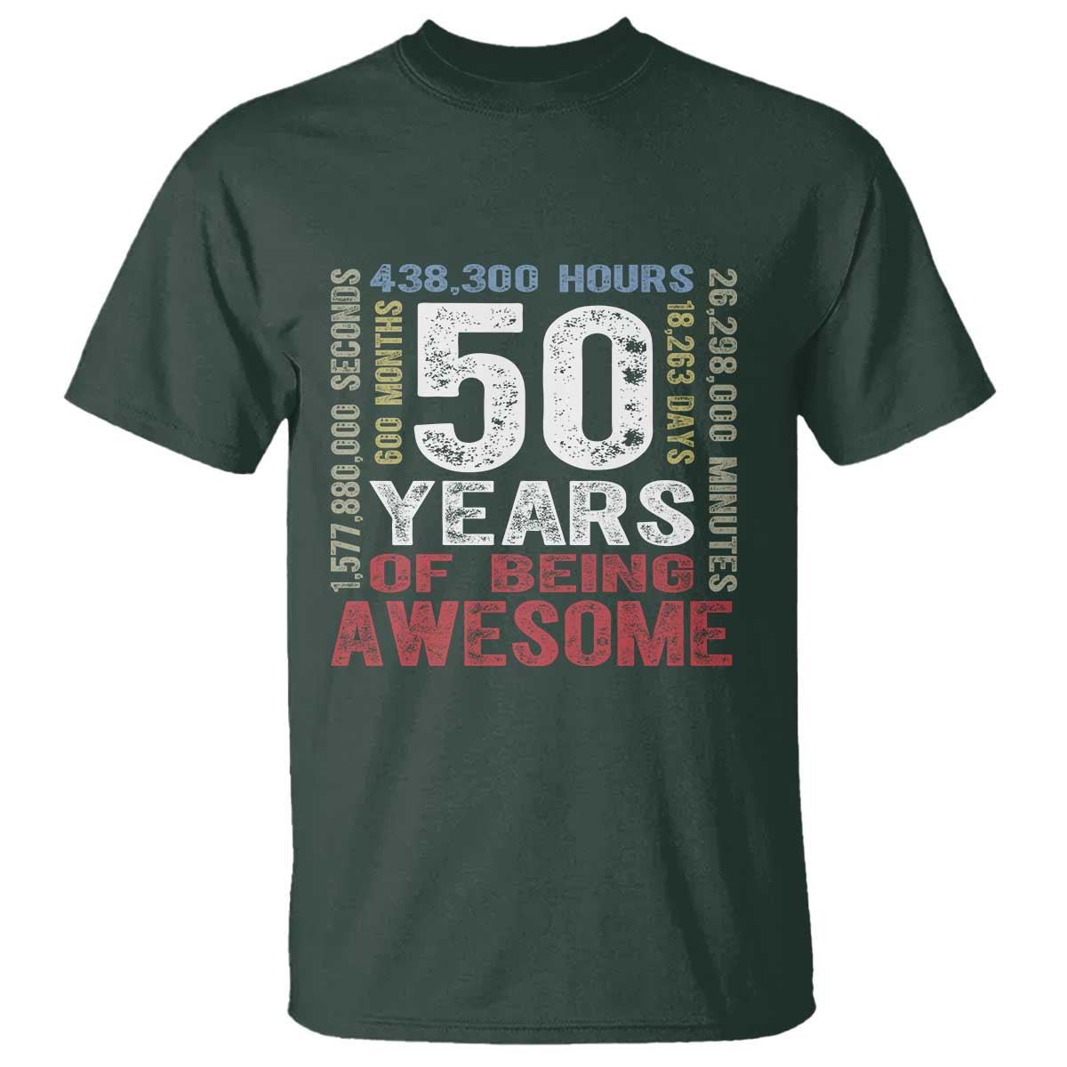 Vintage 50 Years Of Being Awesome T Shirt 50th Birthday Legend Gift Idea TS12 Dark Forest Green Print Your Wear