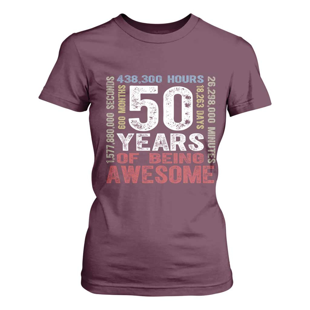 Vintage 50 Years Of Being Awesome T Shirt For Women 50th Birthday Legend Gift Idea TS12 Maroon Print Your Wear