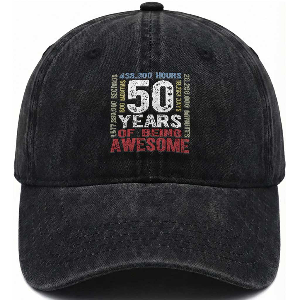 Vintage 50 Years Of Being Awesome Washed Cotton Baseball Cap 50th Birthday Legend Gift Idea TS12 Print Your Wear