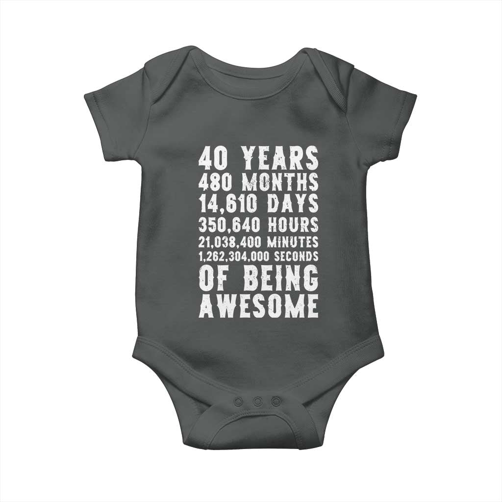 40 Years of Being Awesome Baby Onesie Vintage 1986 Fortieth Birthday Graphic TS12 Dark Heather Print Your Wear